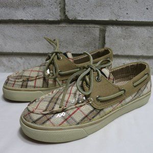 Sperry Checked Canvas Sparkles Deck Boat Women's Casual Footwear Shoes Sz 5 M
